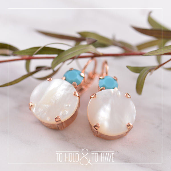 Turquoise and Mother of Pearl Hook Earrings