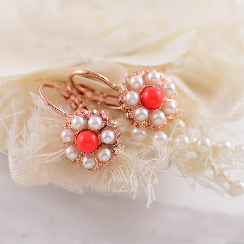 Mariana Coral and Pearl Hook Earrings