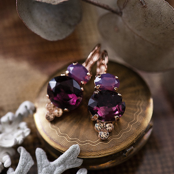 Rose Gold plated deep Purple crystal earrings