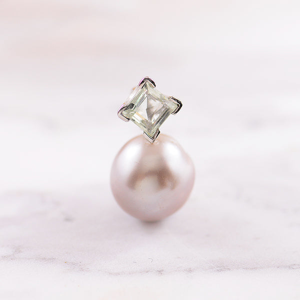 Grey Tahitian Pearl with Pale Green Tourmaline Pendant in 18k White Gold