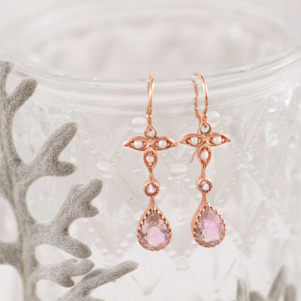 9K Rose Gold Morganite and pearl earrings