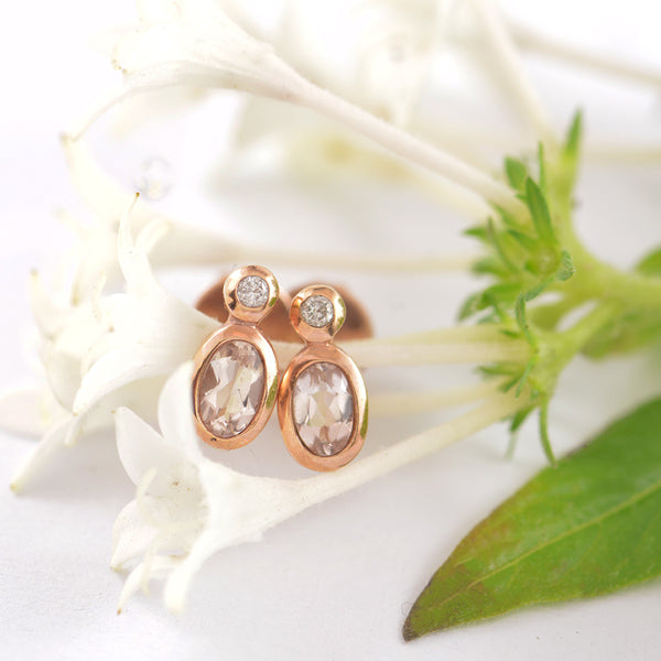 Morganite and Diamond Rose Gold Stud Earrings