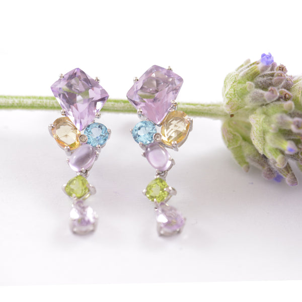 Sterling Silver Multi Gem stud Earrings