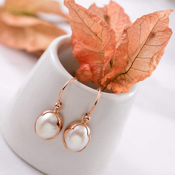 9ct Rose Gold White Mabe Pearl Earrings