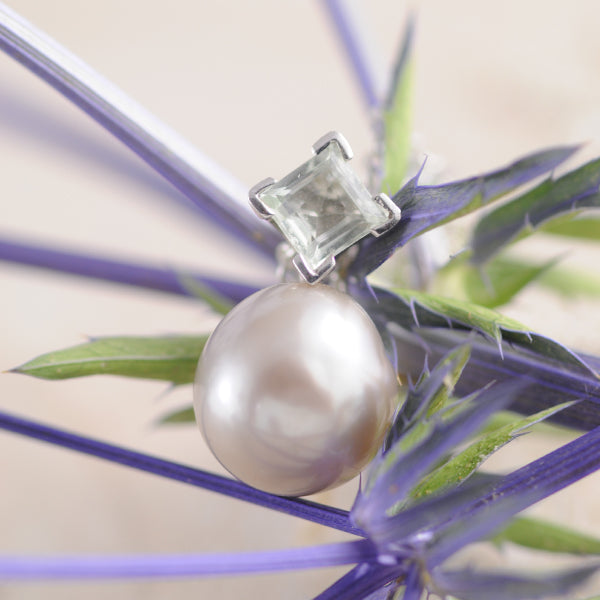 Grey Tahitian Pearl with Pale Green Tourmaline Pendant in 18k White Gold