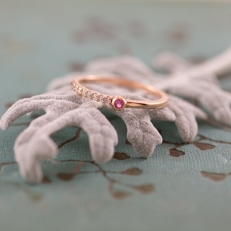 9K Rose Gold with pink Sapphire and Diamonds