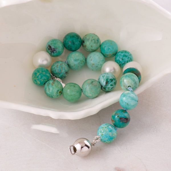 Blue Quartz & Pearl Silver Bracelet