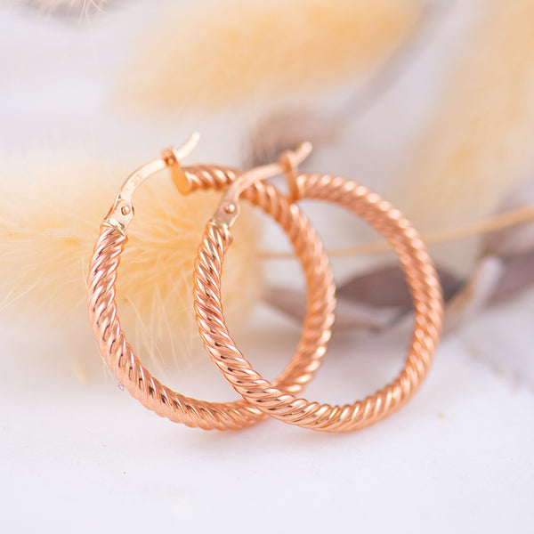 9K Rose Gold twist hoop earrings