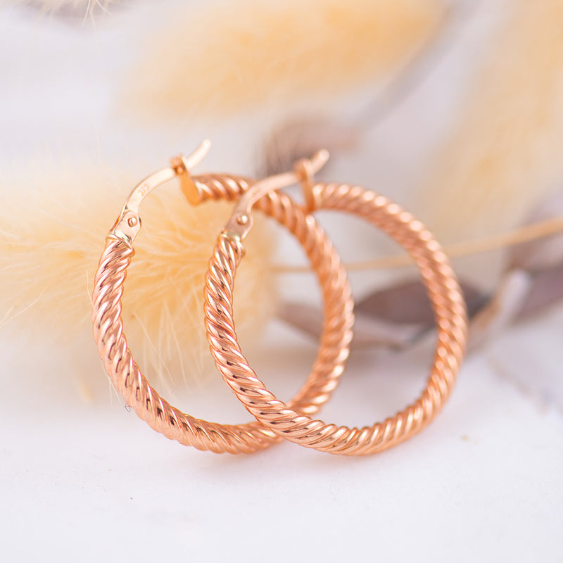 9K Rose Gold twist hoop earrings