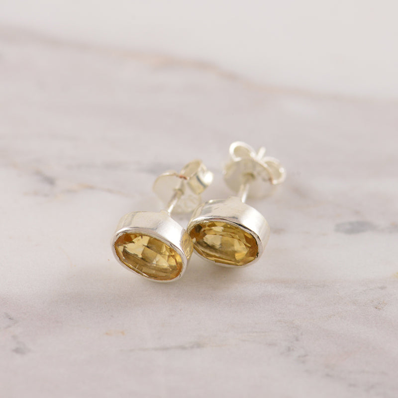 Sterling Silver Oval Citrine Studs