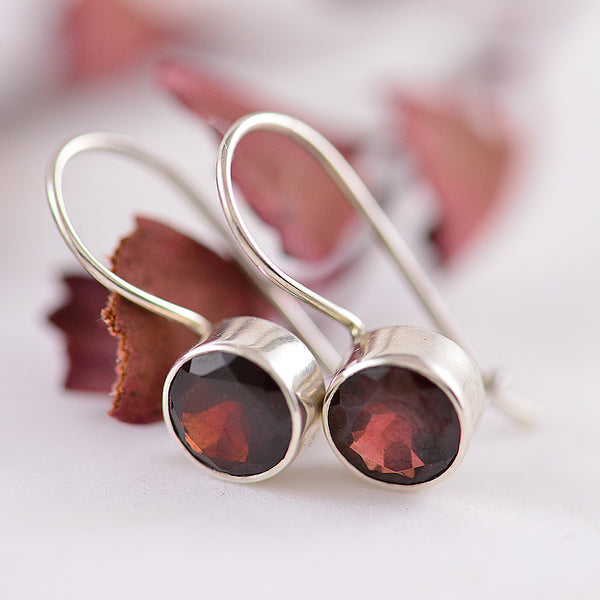 Sterling Silver and Faceted Garnet Drop Earrings