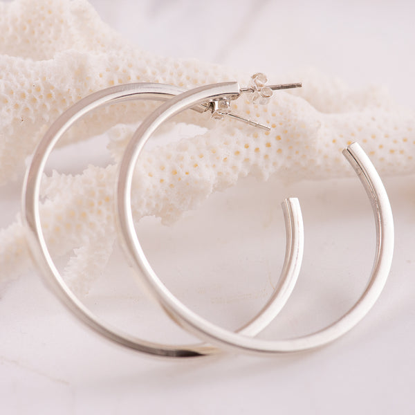 Sterling Silver Flat Tube 45cm Hoop Earrings