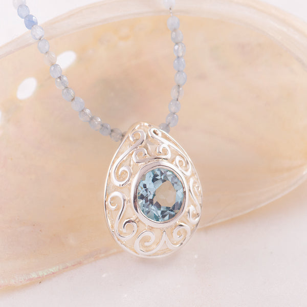 Topaz & Silver Filigree Pendant