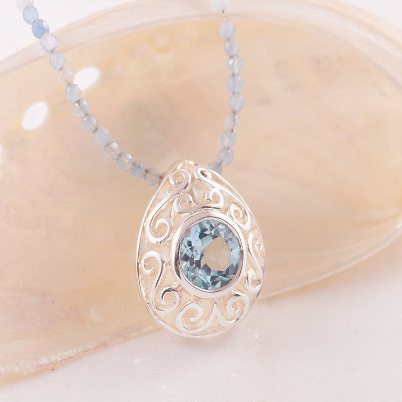 Topaz & Silver Filigree Pendant