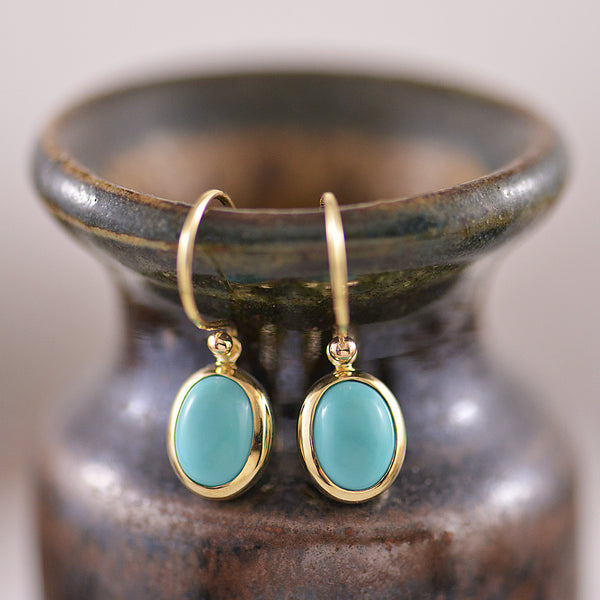 9ct Yellow Gold Arizona Turquoise Hook Earrings