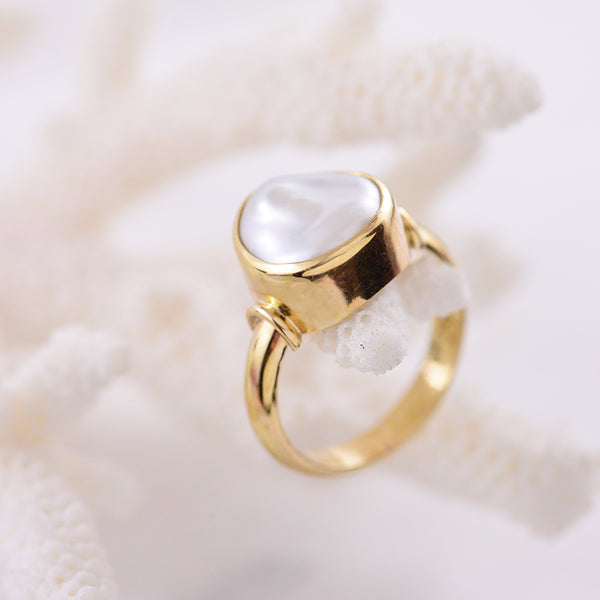 9ct Yellow Gold Keshi Pearl Ring