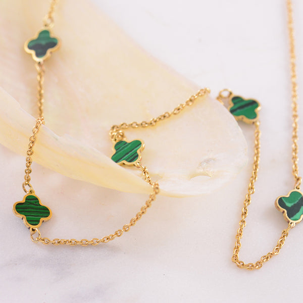 9ct Italian Gold Necklace with Malachite Detail