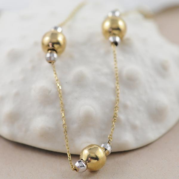 9k Two Tone Trace Bracelet with Diamond Cut Balls