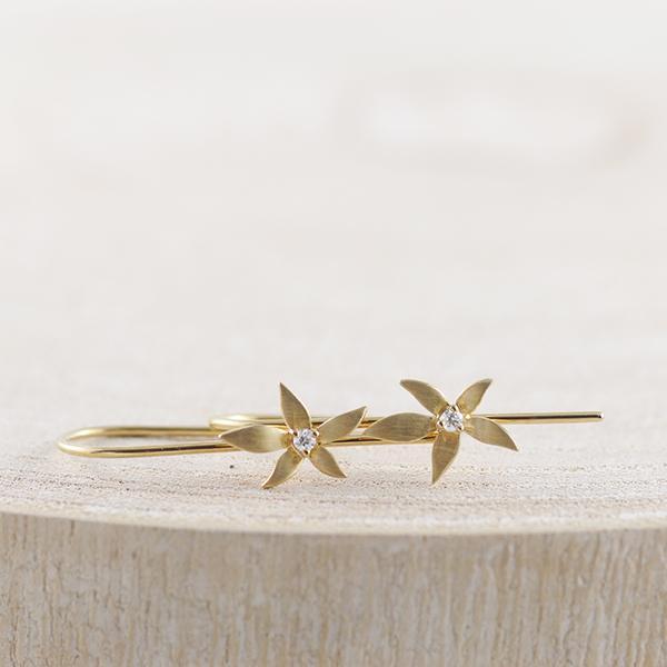 9k Yellow Gold  Flower Earrings with Diamond Center