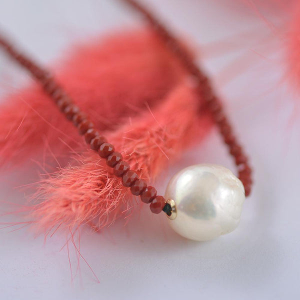 Red Crystal and Pearl Necklace