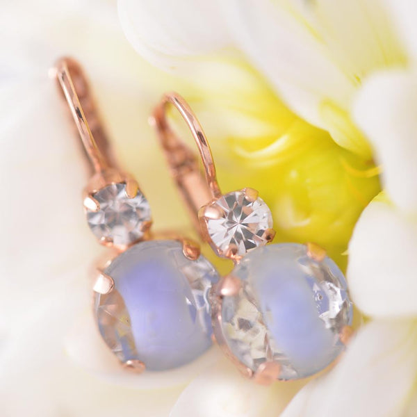Mariana Antique Blue and Clear Crystal Rose Gold Plated Earrings
