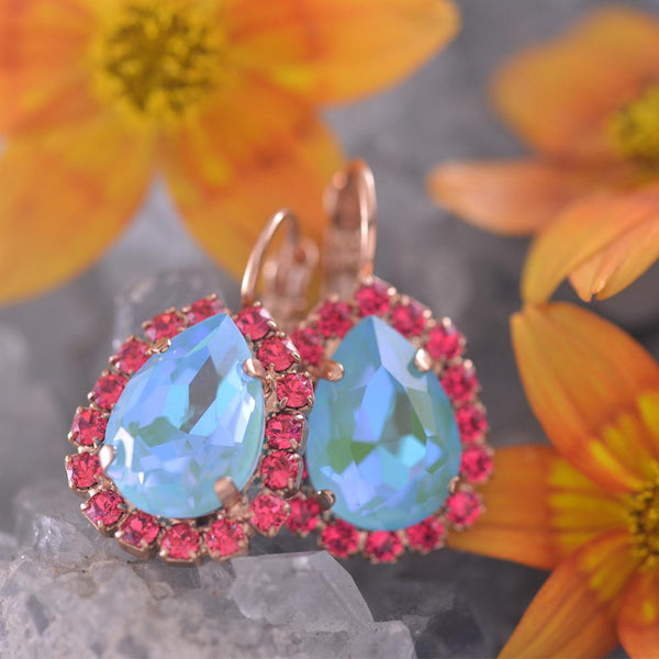 Mariana Indian Pink Aqua Delite Crystal Teardrop Earrings
