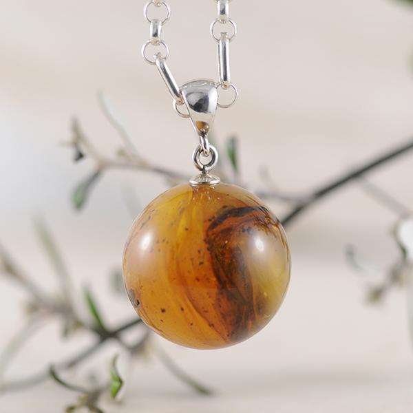Amber Ball Pendant with Sterling Silver Bail