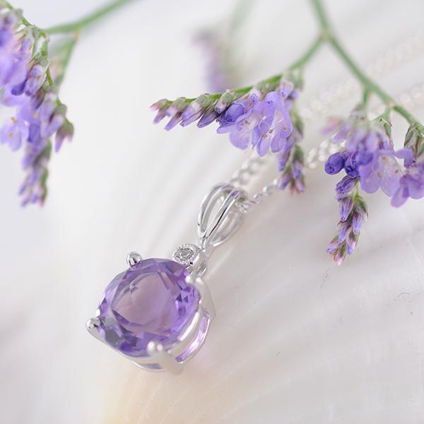 Amethyst & Diamond Pendant set in 9k White Gold