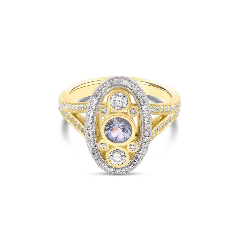 9k Yellow and White Gold Diamond and Aquamarine Ring