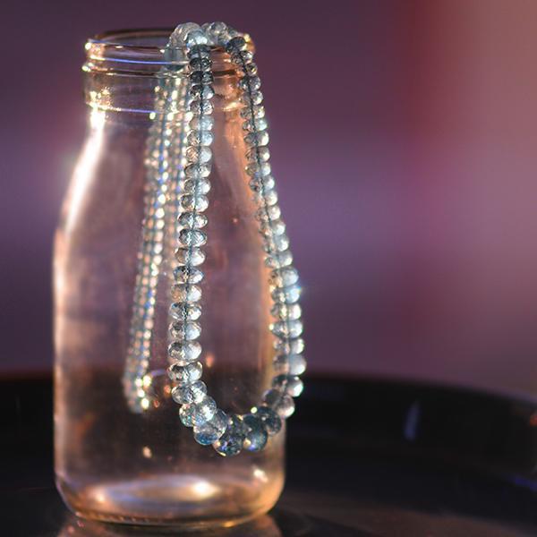 Aquamarine Graduated Faceted Round Bead Strand in 18k White Gold