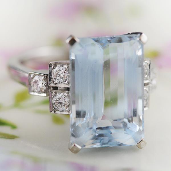 Aquamarine & Diamond Rings set in 18k White Gold