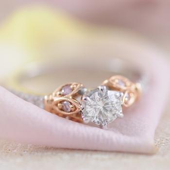 Argyle Pink and White Aurora Diamond Tulip Ring Set in 18k White and Rose Gold