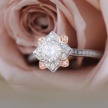 Argyle Pink and White Aurora Diamond Art Deco Ring Set in 18k White and Rose Gold