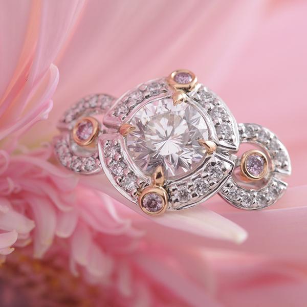 Aurora & Pink Diamond Ring set in 18k White & Rose Gold