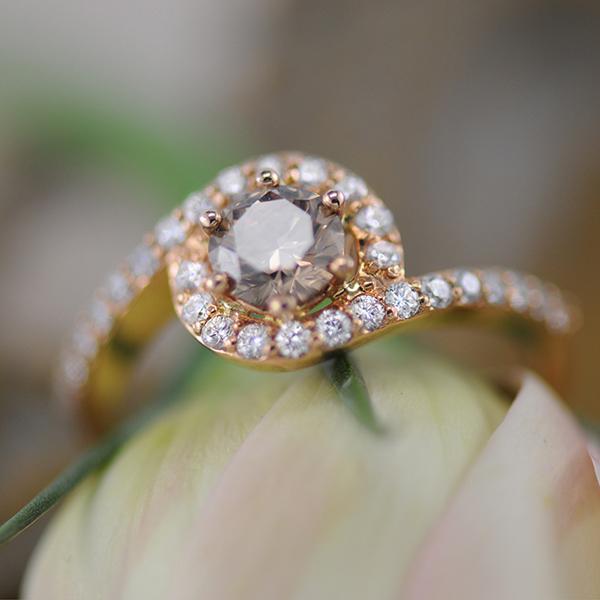 Australian Chocolate and White Diamond Swirl Ring in 18ct Rose Gold