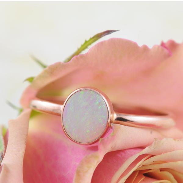 Australian Opal Solid  Oval Bezel Set Ring in 9k Rose Gold