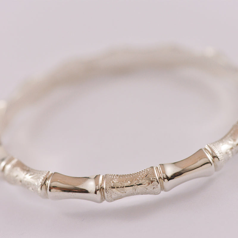 Sterling Silver Bamboo and Engraved Bangle