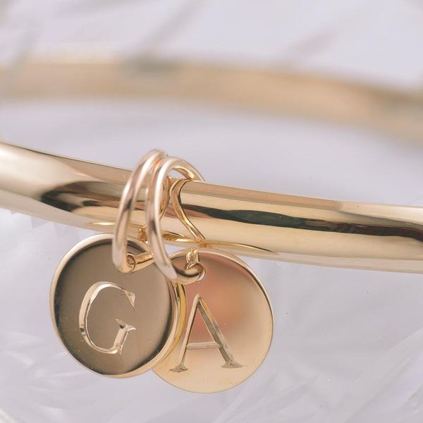 9ct Yellow Gold Bangle with Engraved Charm Discs
