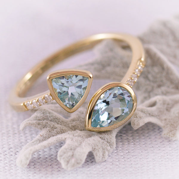 9k Yellow Gold Blue Topaz and Diamond Ring