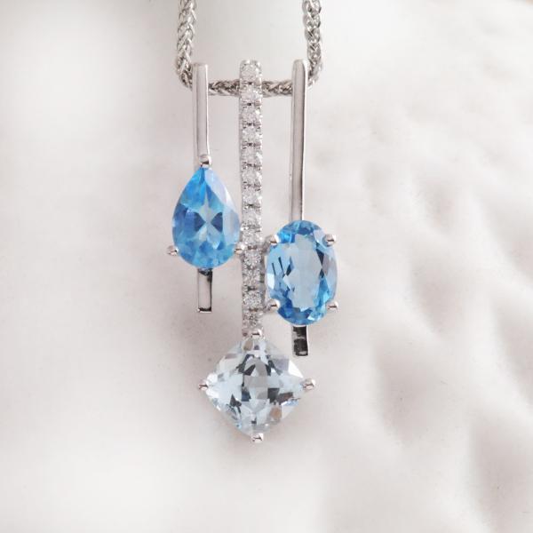 Blue Topaz and Diamond Pendant in 9ct White Gold