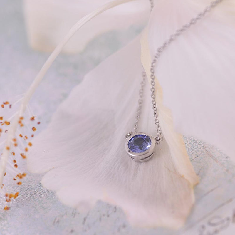 9ct White Gold Bezel Set Ceylon Sapphire Necklet