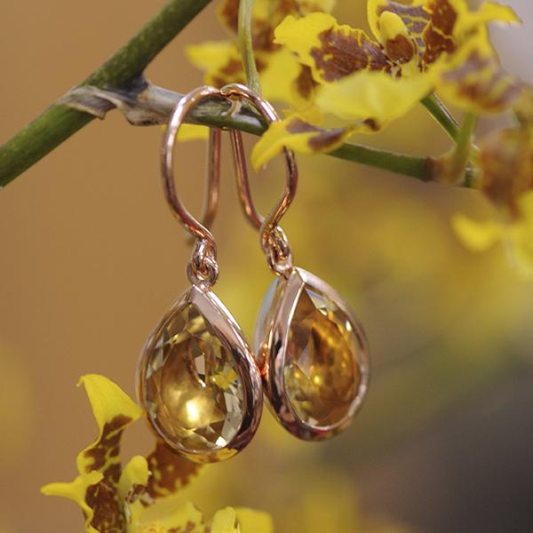 Champagne Quartz Drop Earrings Rose Gold Plated