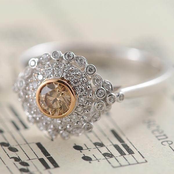 Australian Chocolate Diamond Ring with a Snowflake Design set in 9k White & Rose Gold