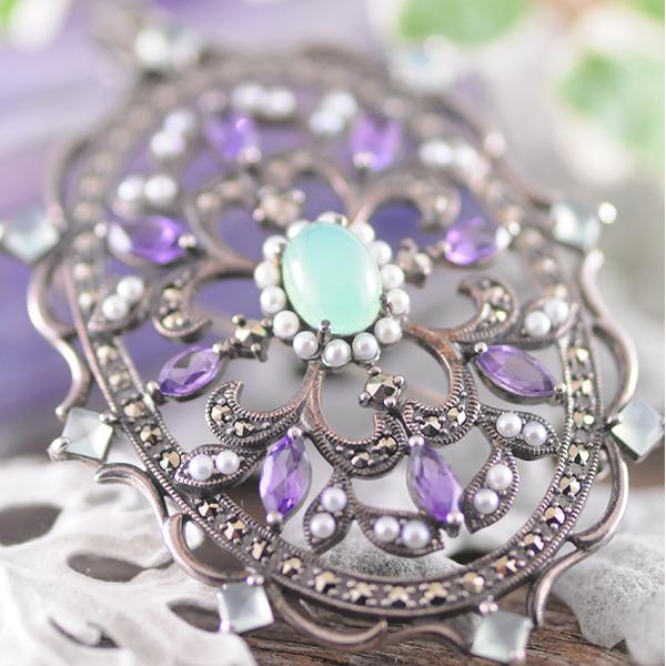 Amethyst Chalcedony Seed Pearl Pendant/Brooch