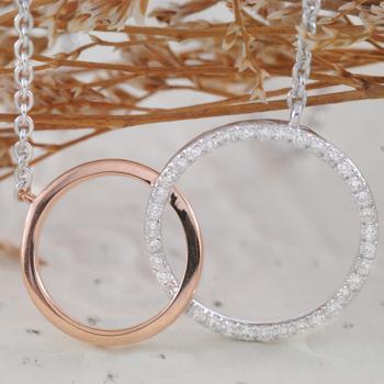 Circle Diamond Pendant in 9k White and Rose Gold