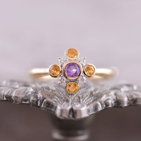 Citrine, Amethyst and Diamond Art Deco Ring