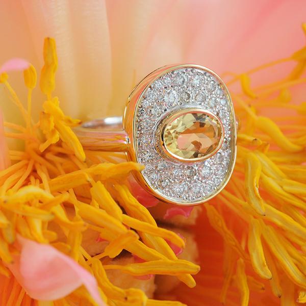 Citrine and Diamond Bezel Set Dress Ring in Yellow Gold