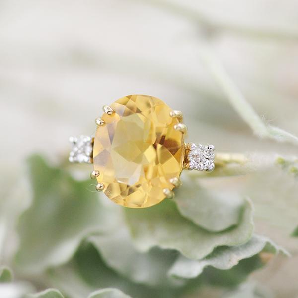 Citrine and Diamond Ring in 9k Yellow Gold