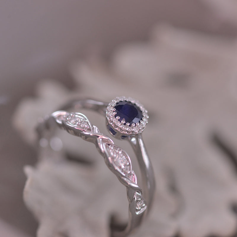 9k White Gold Diamond & Sapphire Ring