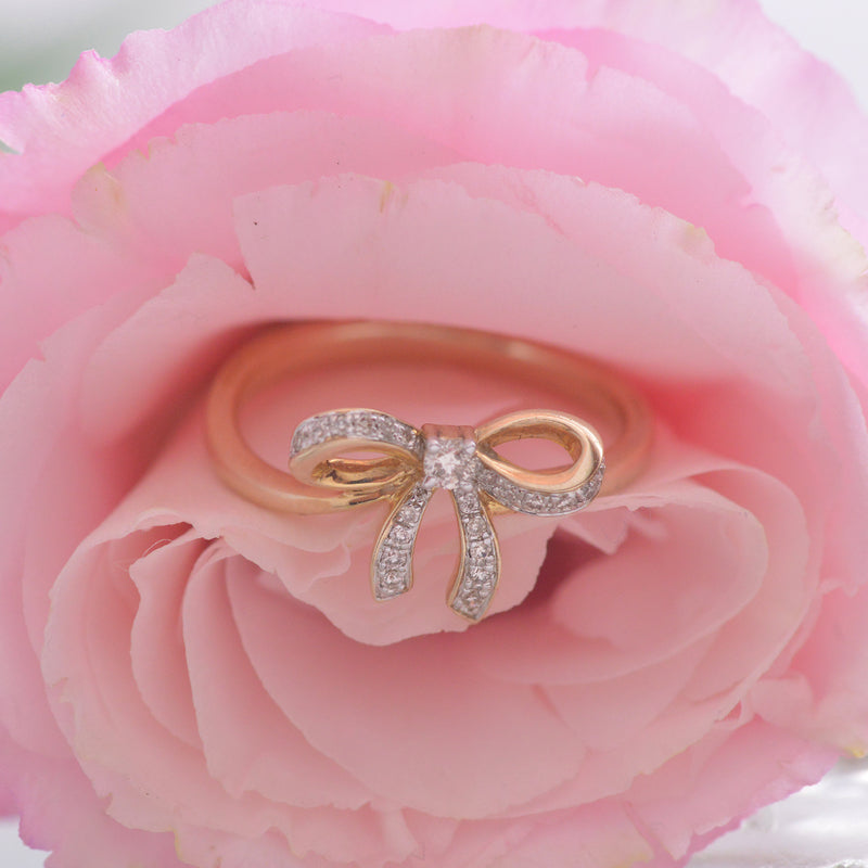9k Yellow Gold Diamond Bow Style Ring
